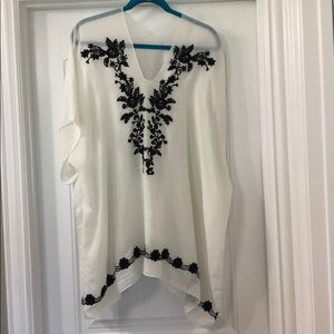 Cream and Black Sheer Poncho Blouse